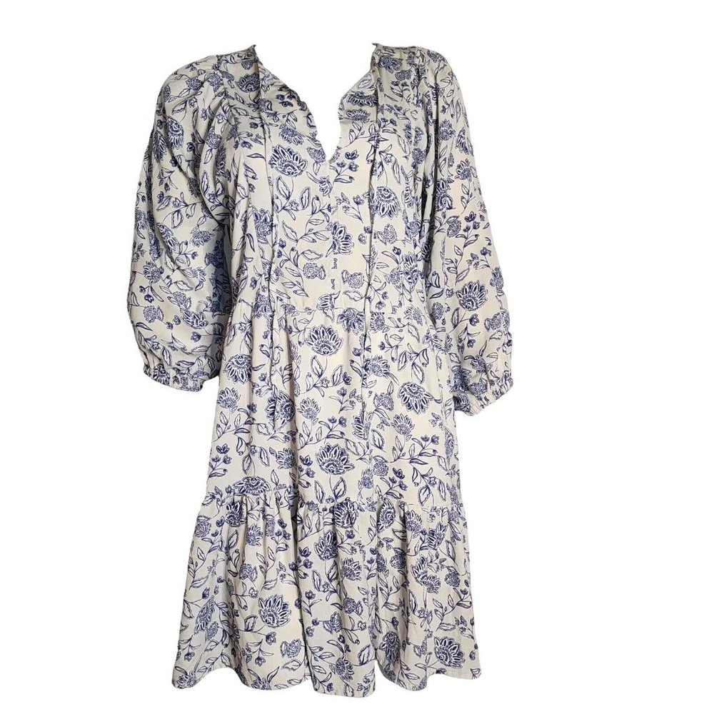 Studio B Dress Womens Size M Medium Off White Blue Floral Pullover 3/4‎ Sleeve